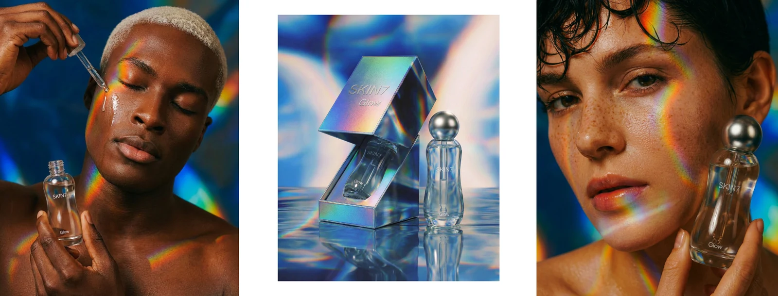 SKIN7 — skincare concept exploring holographic textures and prismatic light